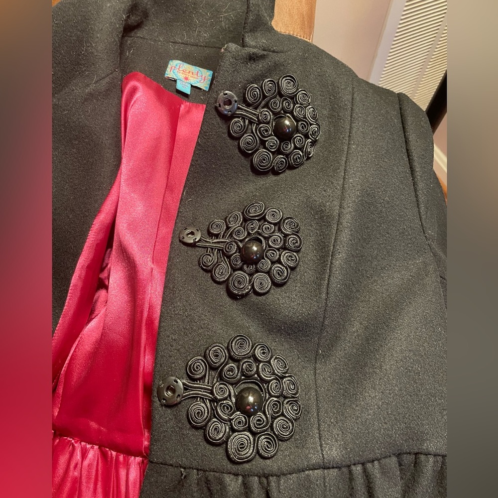 Anthropologie Plenty by Tracy Reese black wool coat with embroidery, sz 10 - Picture 9 of 13